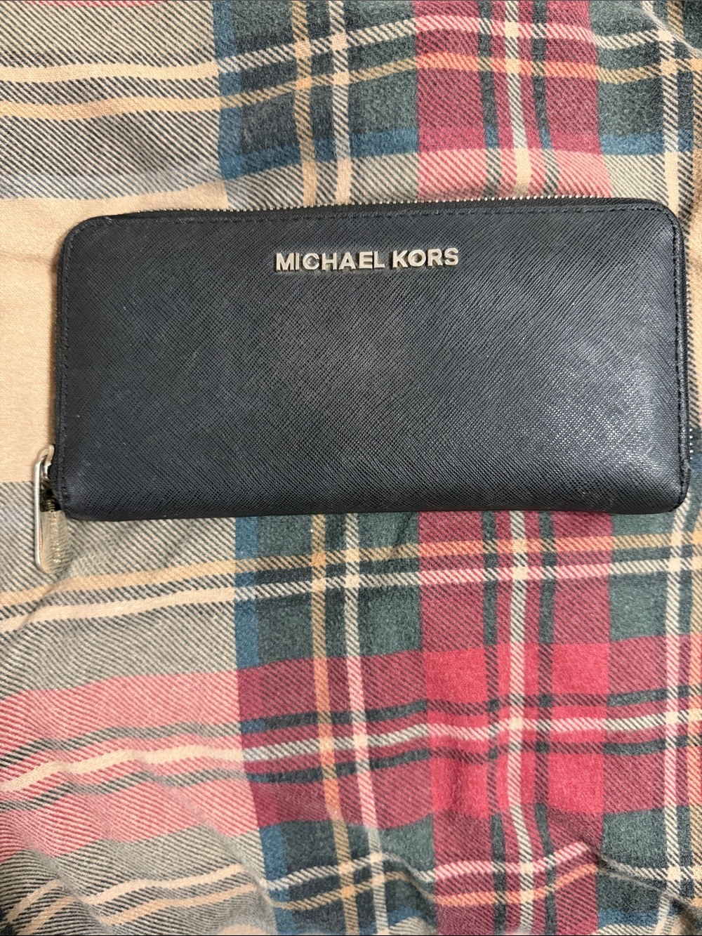 Michael Kors Black Zip-Around Saffiano Wallet
